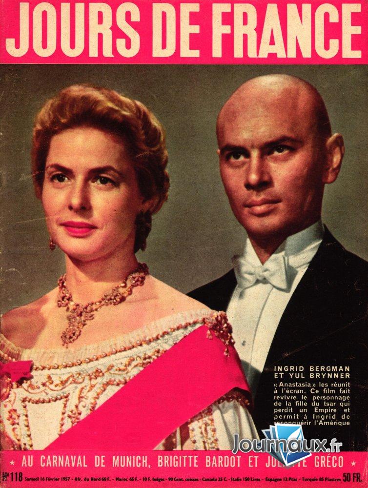 Jours de France du 16 Février 1957 - Ingrid Bergman et Yul Brynner  n° 118 2024-12-23