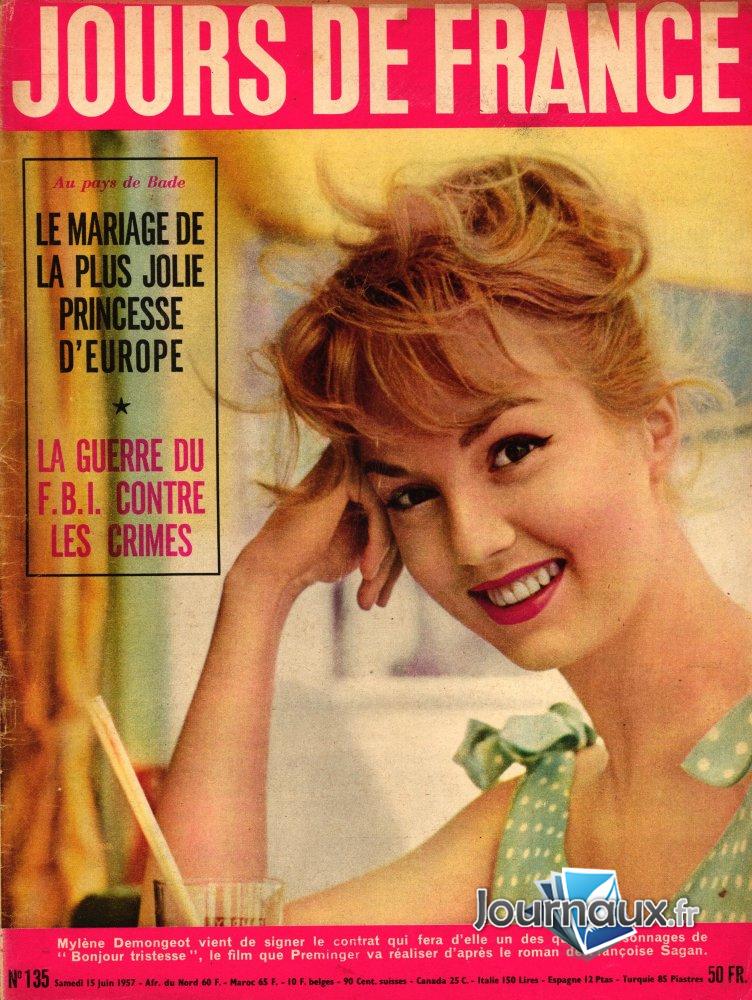 Jours de France du 15 Juin 1957 - Mylène Demongeot  n° 135 2024-12-19