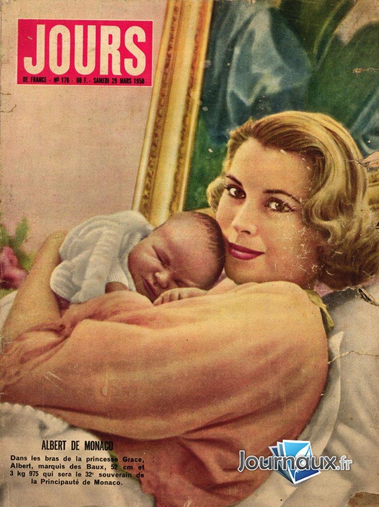 Jours de France du 29 Mars 1958  - Albert de Monaco dans les bras de la princesse Grace n° 176 2025-01-31