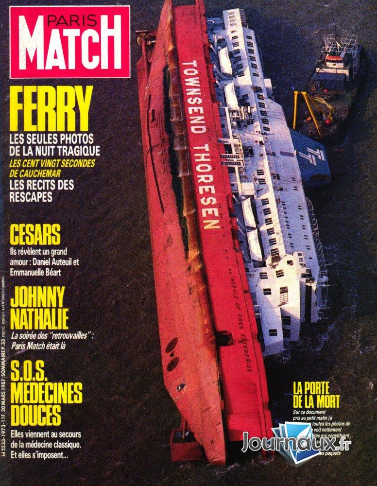 Paris Match du 20 Mars 1987  - Ferry les seules photos de la nuit tragique  n° 1973 2025-09-02