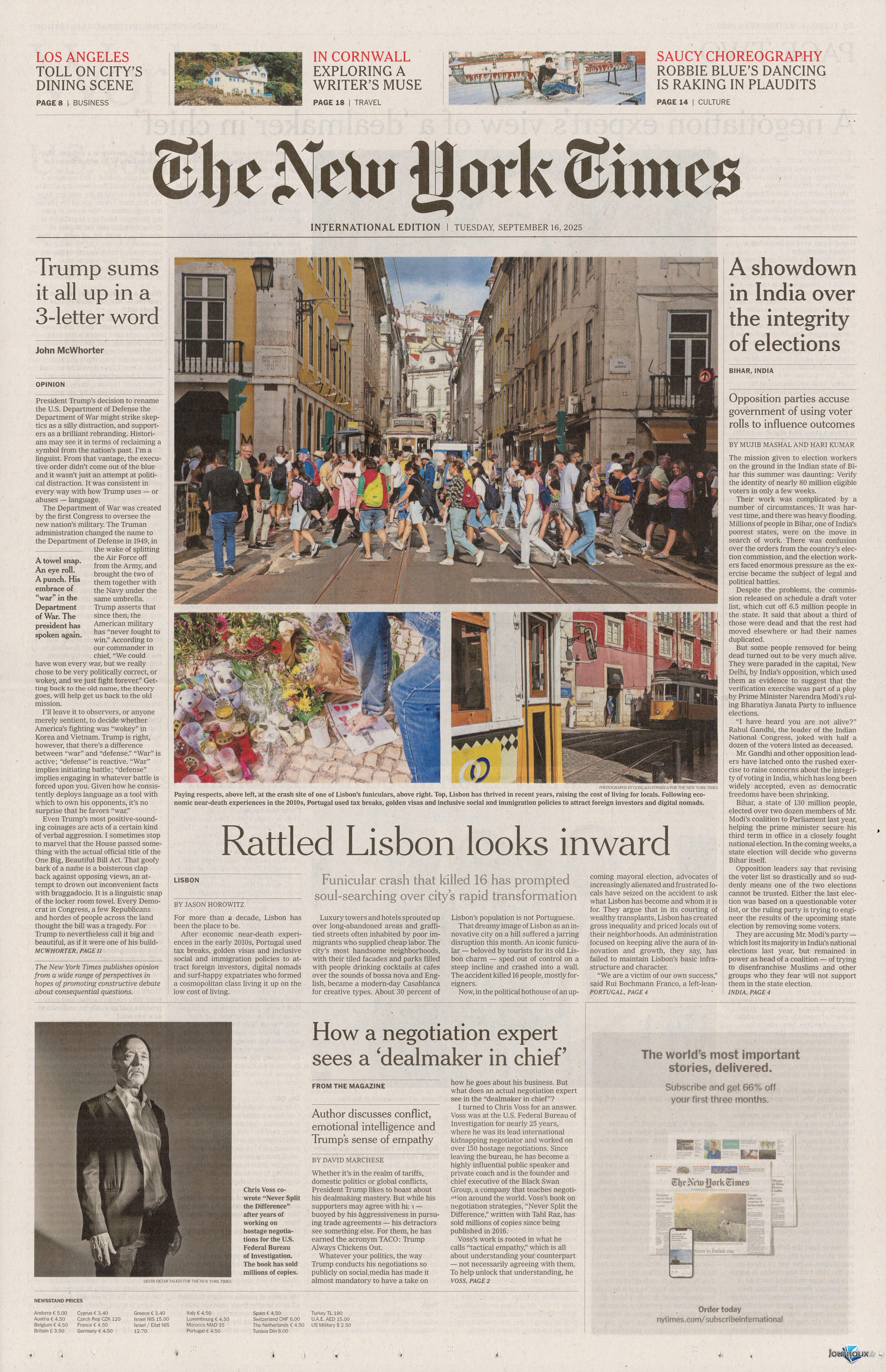International New York Times - 16 Septembre 2025 n° 916 2025-09-16