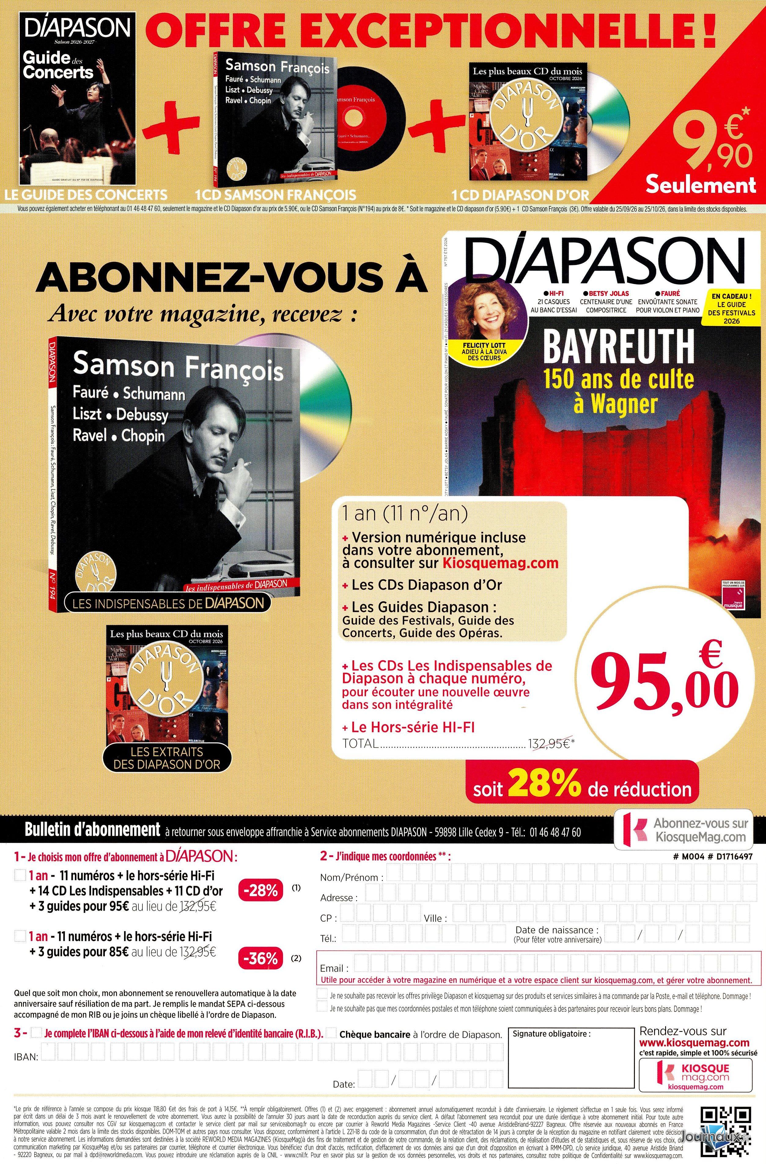 Diapason + 1 CD Les Indispensables + 1CD Diapason d'Or n° 759 2026-09-25