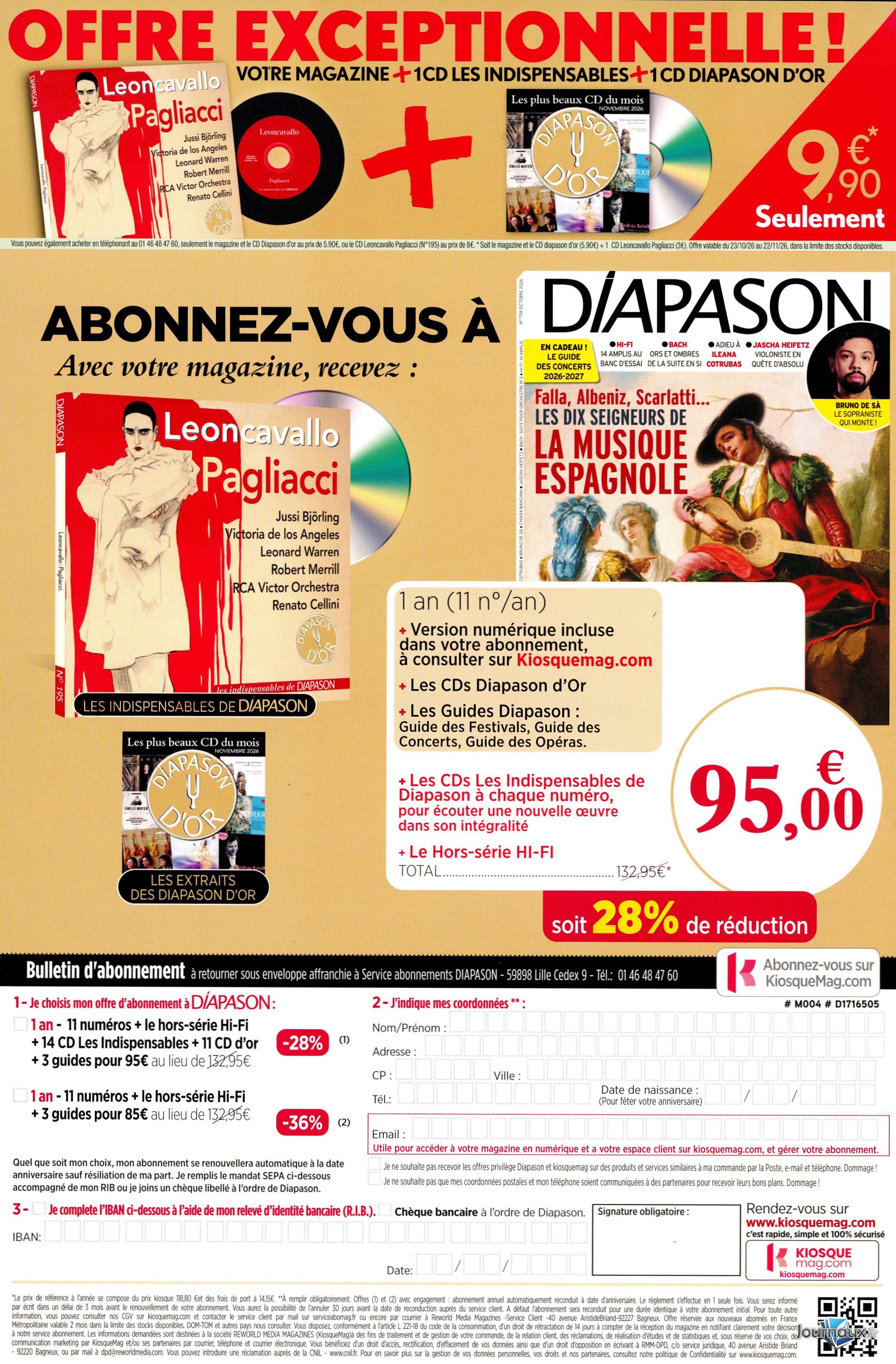 Diapason + 1 CD Les Indispensables + 1CD Diapason d'Or n° 760 2026-10-23
