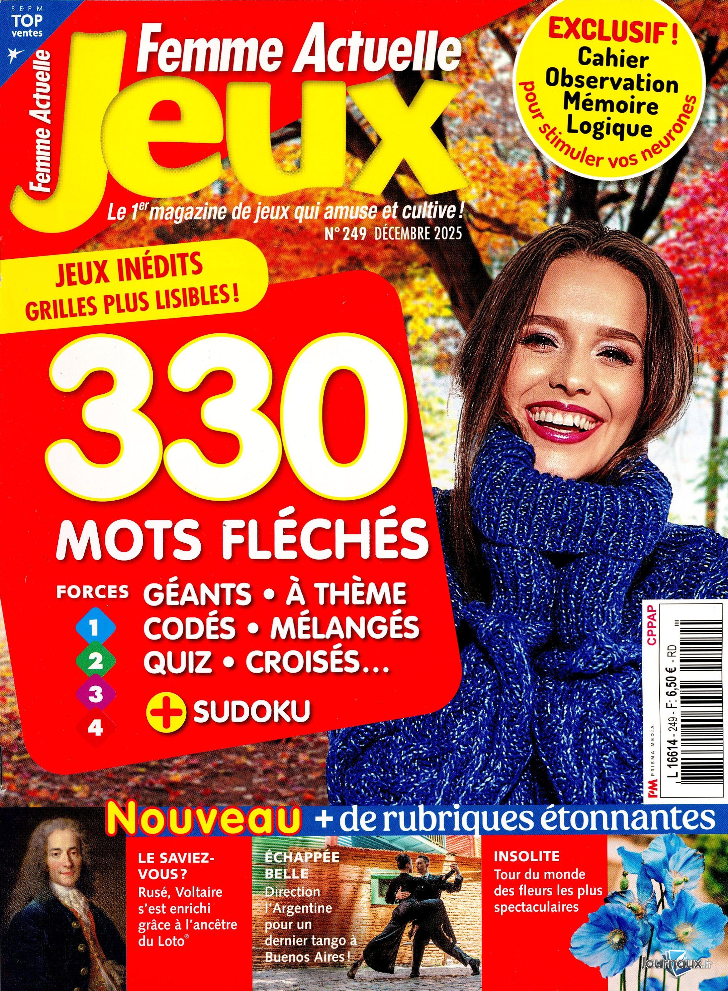 Femme Actuelle Jeux + Femme Actuelle Jeux Animaux n° 249 2025-10-30