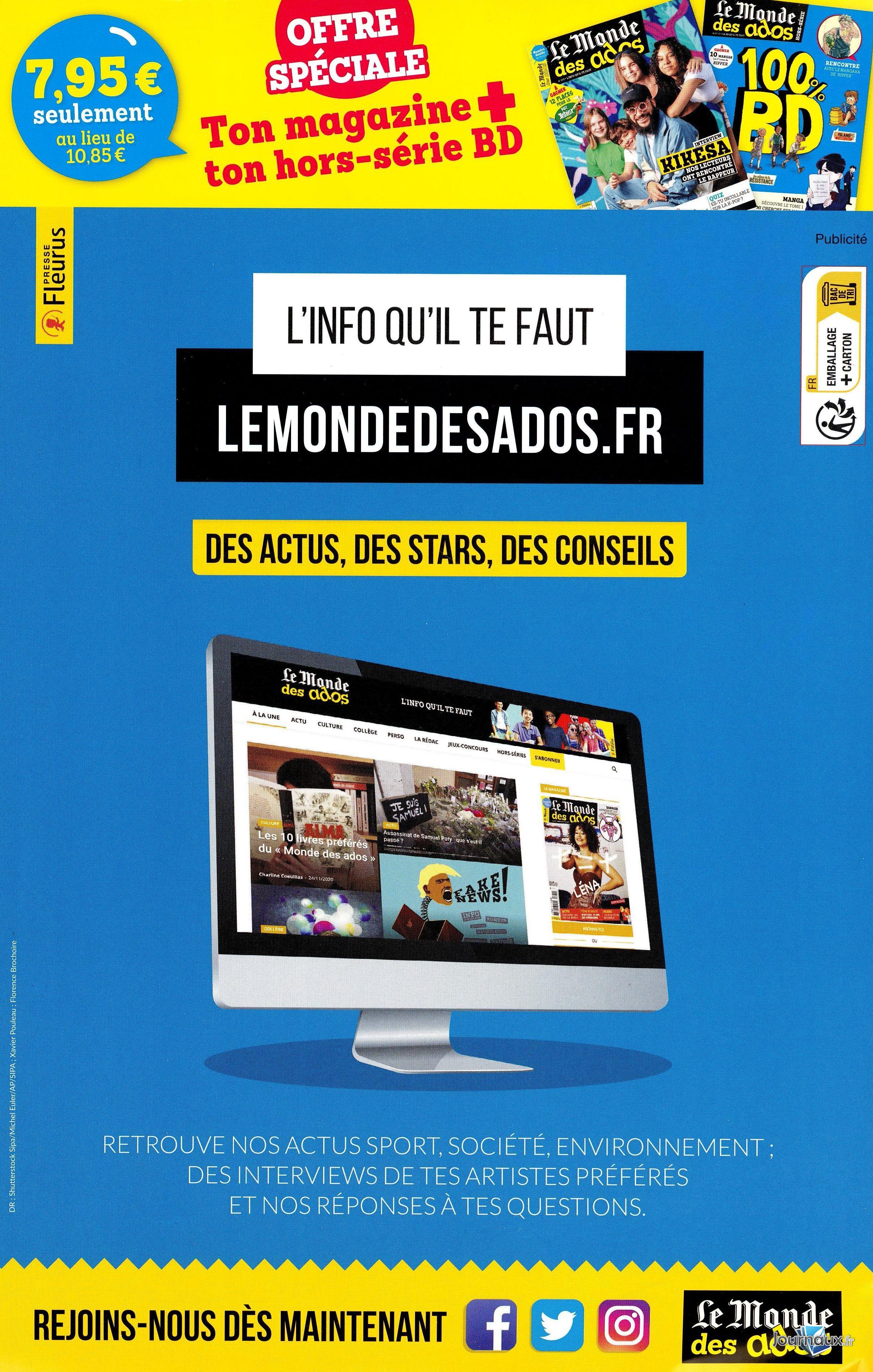 Offre Spécial Le Monde des Ados + Hors-Série BD n° 498 2022-06-29