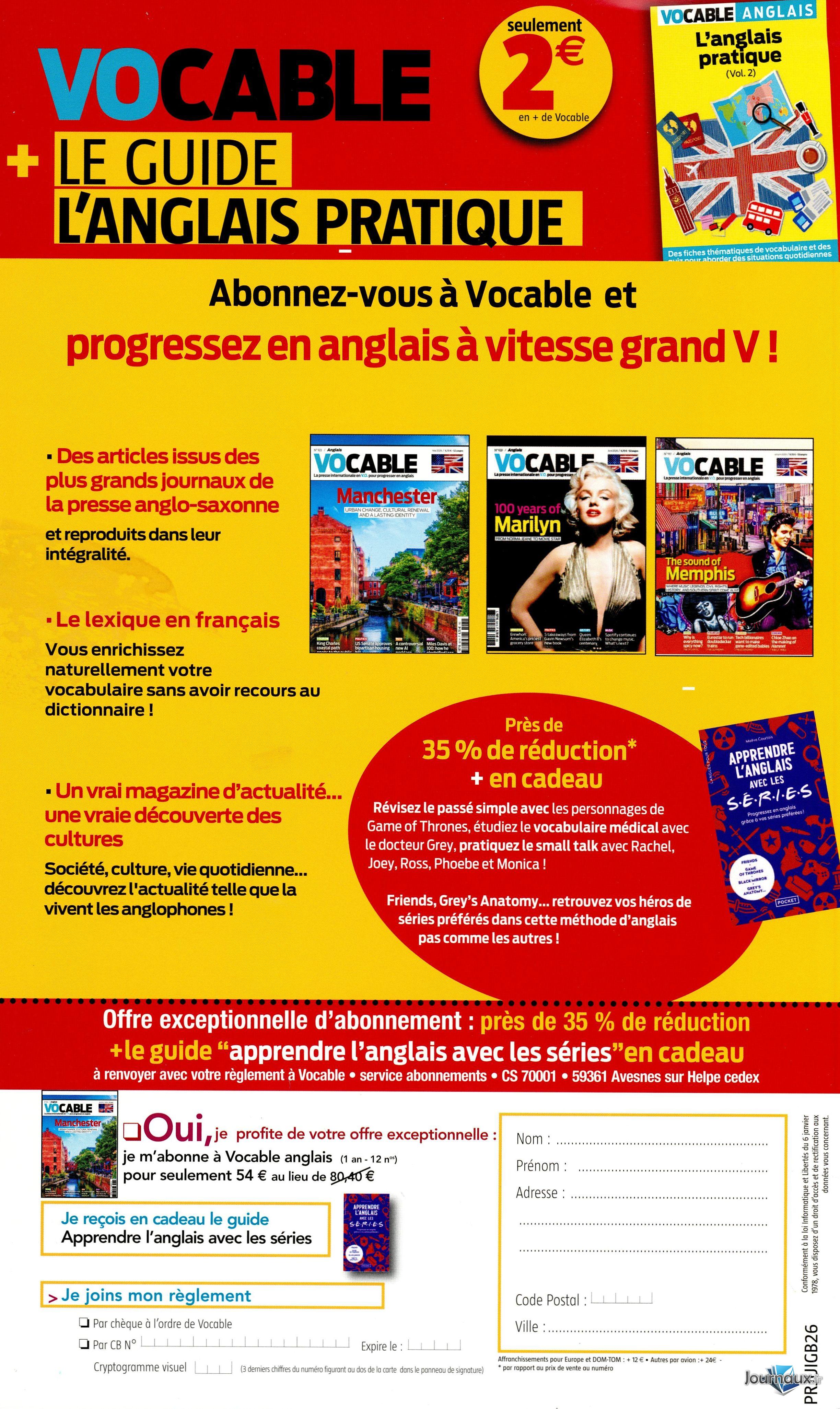 Vocable Anglais n° 923 2026-07-09