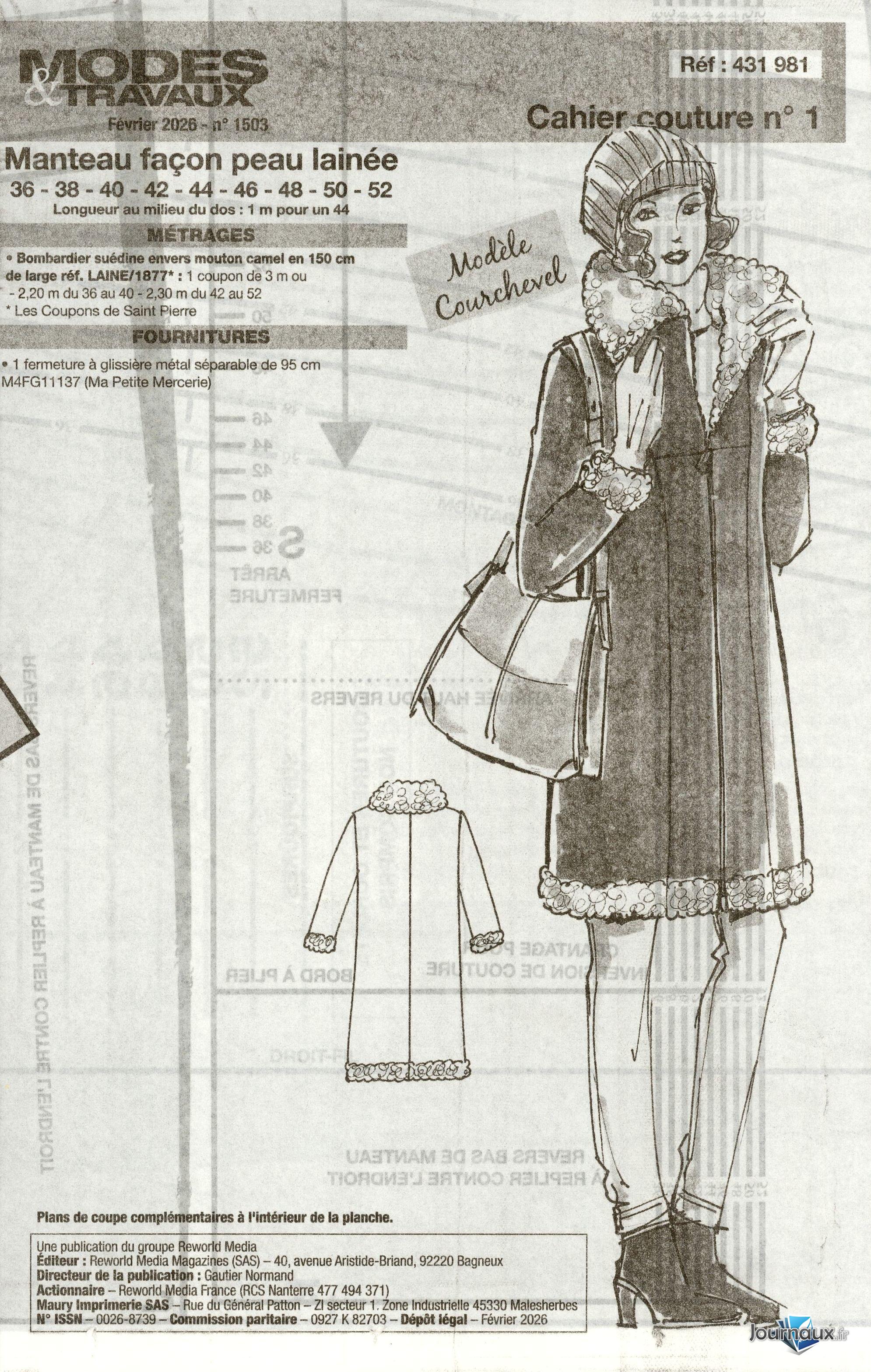 Modes & Travaux + 2 Patrons Couture n° 1503 2026-01-06