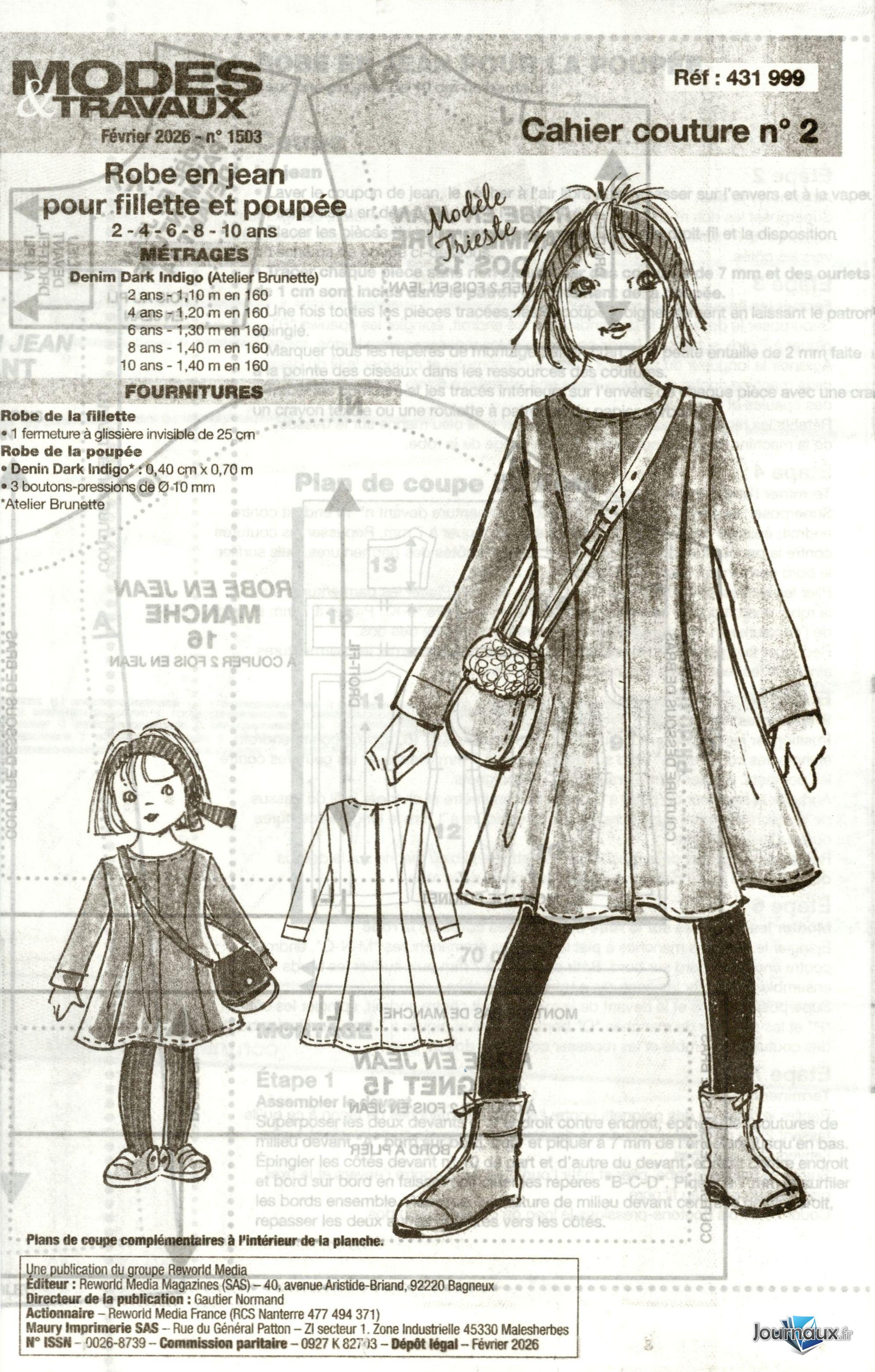 Modes & Travaux + 2 Patrons Couture n° 1503 2026-01-06